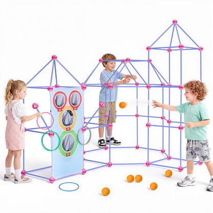 VEVOR Fort Building Kit for Kids, 180 PCS Creative STEM Construction Toys, for 4 5 6 7 8+ Year Old Boys Girls, Upgraded Balls, Ring & Ball Toss, Educational Activity, Indoor Outdoor Play, Storage Bag - BLJZTJCZKSL14PRJA001V0 - view 1