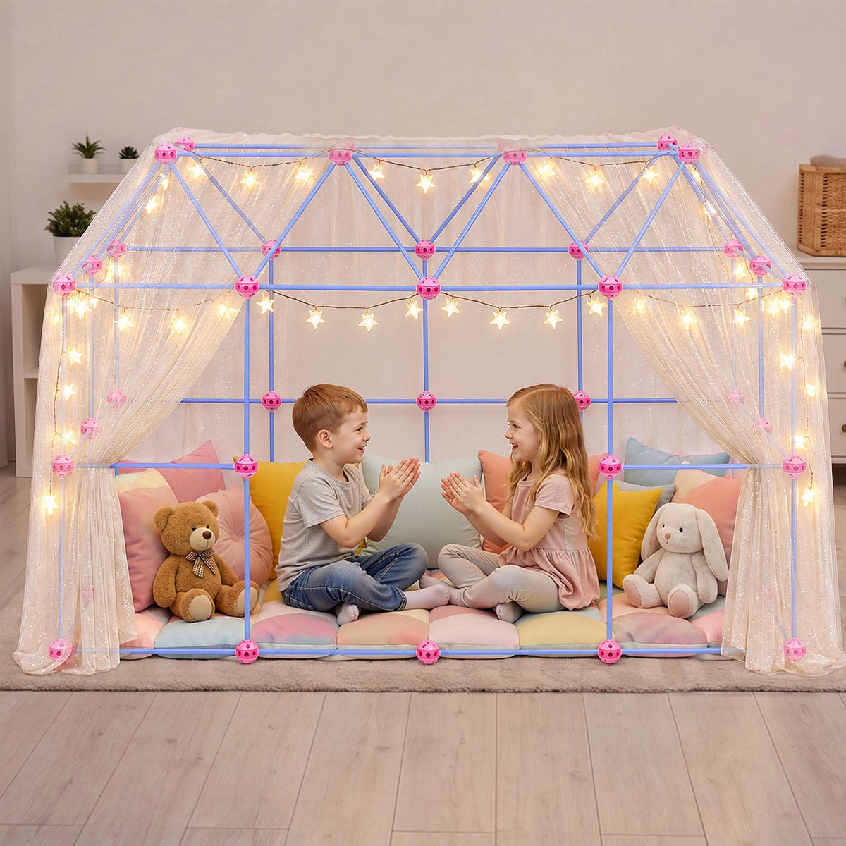 VEVOR Fort Building Kit for Kids, 180 PCS Creative STEM Construction Toys, for 4 5 6 7 8+ Year Old Boys Girls, Upgraded Balls, Ring & Ball Toss, Educational Activity, Indoor Outdoor Play, Storage Bag - BLJZTJCZKSL14PRJA001V0 - view 9
