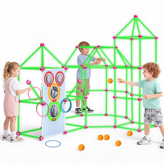 VEVOR Glow-in-the-Dark Fort Building Kit for Kids, 180PCS STEM Builder Toys, for 4 5 6 7 8+ Year Old Boys Girls, Upgraded Balls, Ring & Ball Toss, Educational Activity Indoor Outdoor Play, Storage Bag - BLJZTJCZKSL1XHEJ4001V0 - view 1