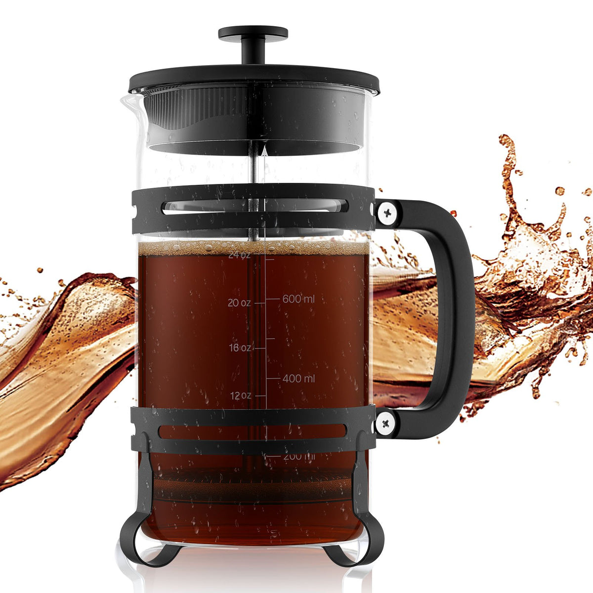 VEVOR French Press Coffee Maker, 34 Ounce 1 Liter Borosilicate Glass Coffee Press Tea Maker with Stainless Steel Filter, Large Glass French Presses Cold Brew for Camping Travel Home Kitchen, Silver - BLKFYHBLHS1LJILTH001V0 - view 1
