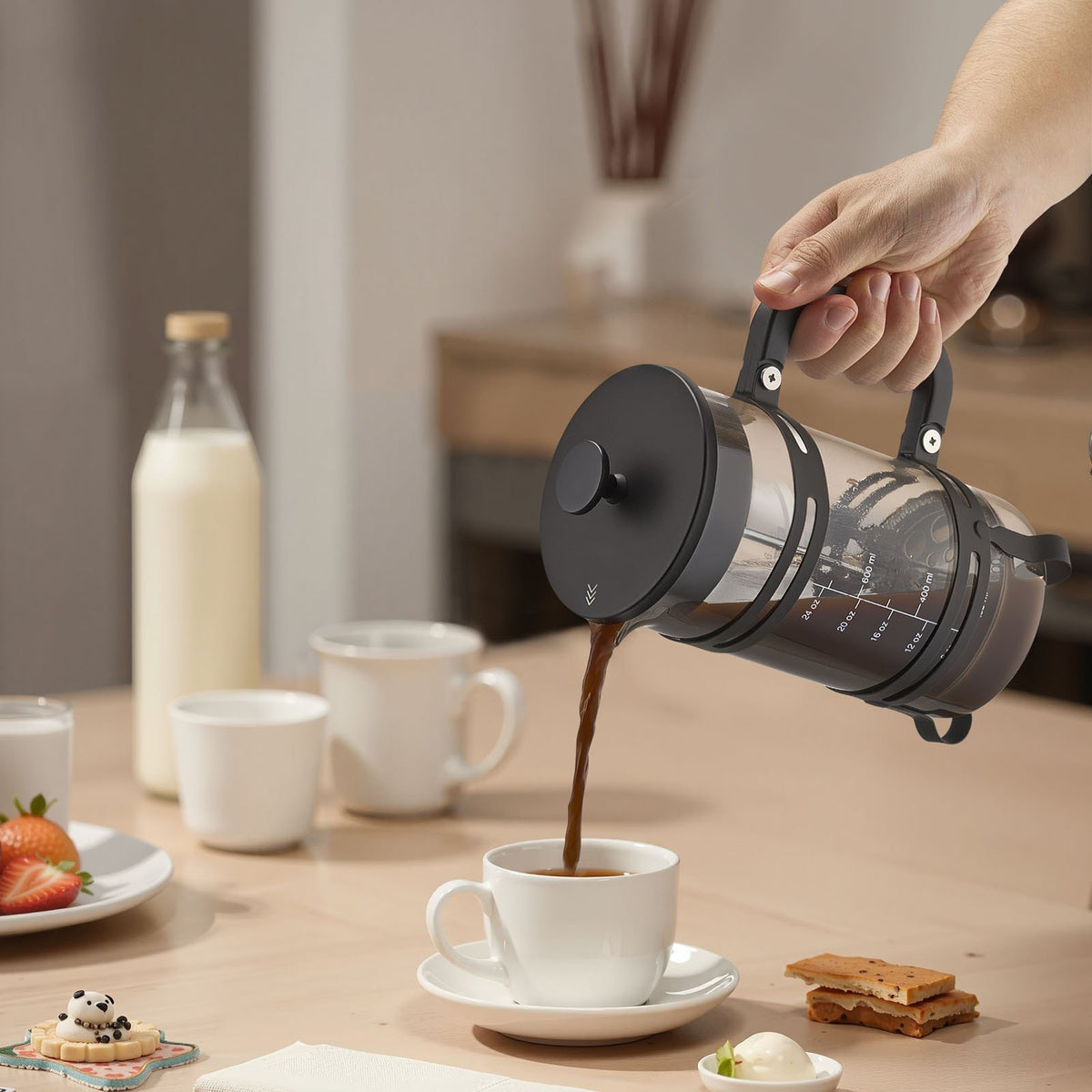 VEVOR French Press Coffee Maker, 34 Ounce 1 Liter Borosilicate Glass Coffee Press Tea Maker with Stainless Steel Filter, Large Glass French Presses Cold Brew for Camping Travel Home Kitchen, Silver - BLKFYHBLHS1LJILTH001V0 - view 9