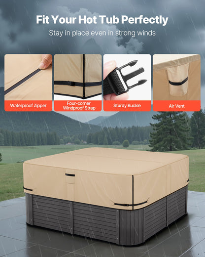 VEVOR Outdoor Hot Tub Cover, 90 x 90 x 20 Inch Weatherproof and Waterproof Hot Tub Cover Protector, 600D Heavy Duty Oxford Fabric and 950N Tearing Strength, Square Spa Covers for Hottub, Brown - BLKRSYGGL90WZZXFT001V0 - view 6
