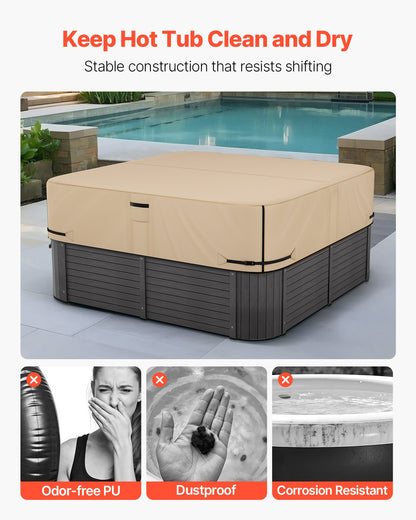 VEVOR Outdoor Hot Tub Cover, 90 x 90 x 20 Inch Weatherproof and Waterproof Hot Tub Cover Protector, 600D Heavy Duty Oxford Fabric and 950N Tearing Strength, Square Spa Covers for Hottub, Brown - BLKRSYGGL90WZZXFT001V0 - view 7
