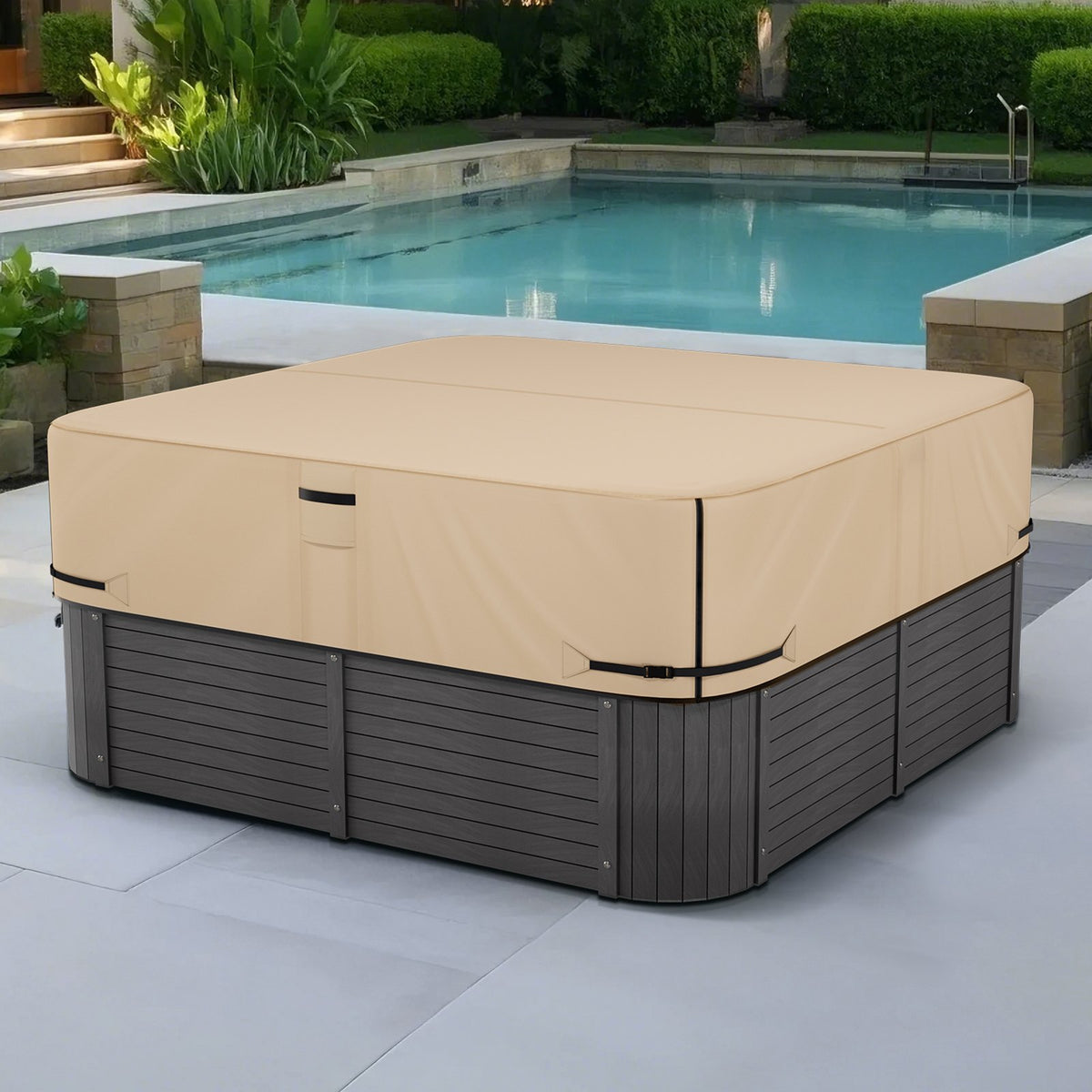 VEVOR Outdoor Hot Tub Cover, 90 x 90 x 20 Inch Weatherproof and Waterproof Hot Tub Cover Protector, 600D Heavy Duty Oxford Fabric and 950N Tearing Strength, Square Spa Covers for Hottub, Brown - BLKRSYGGL90WZZXFT001V0 - view 9