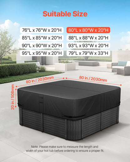 VEVOR Outdoor Hot Tub Cover, 80 x 80 x 20 Inch Weatherproof and Waterproof Hot Tub Cover Protector, 600D Heavy Duty Oxford Fabric and 950N Tearing Strength, Square Spa Covers for Hottub, Black - BLKRSYGGZFXLC7EUD001V0 - view 3