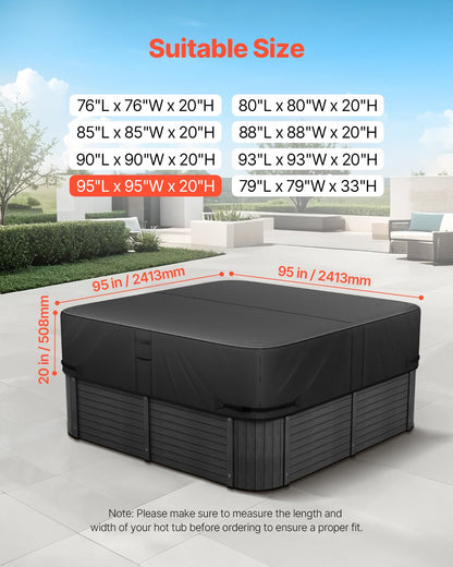 VEVOR Outdoor Hot Tub Cover, 95 x 95 x 20 Inch Weatherproof and Waterproof Hot Tub Cover Protector, 600D Heavy Duty Oxford Fabric and 950N Tearing Strength, Square Spa Covers for Hottub, Black - BLKRSYGGZFXLCJ4X0001V0 - view 3