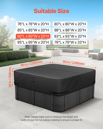 VEVOR Outdoor Hot Tub Cover, 90 x 90 x 20 Inch Weatherproof and Waterproof Hot Tub Cover Protector, 600D Heavy Duty Oxford Fabric and 950N Tearing Strength, Square Spa Covers for Hottub, Black - BLKRSYGGZFXLJ2CS4001V0 - view 3