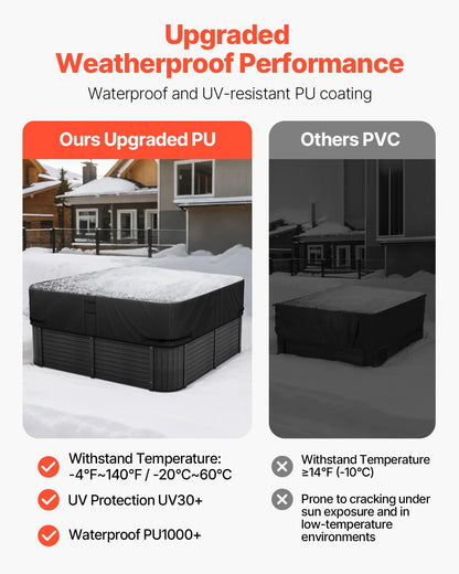 VEVOR Outdoor Hot Tub Cover, 90 x 90 x 20 Inch Weatherproof and Waterproof Hot Tub Cover Protector, 600D Heavy Duty Oxford Fabric and 950N Tearing Strength, Square Spa Covers for Hottub, Black - BLKRSYGGZFXLJ2CS4001V0 - view 5