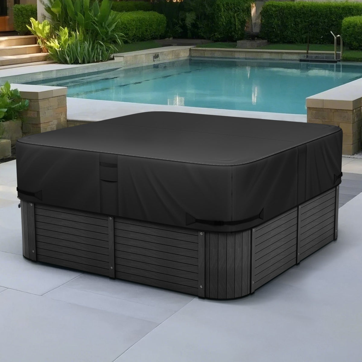 VEVOR Outdoor Hot Tub Cover, 90 x 90 x 20 Inch Weatherproof and Waterproof Hot Tub Cover Protector, 600D Heavy Duty Oxford Fabric and 950N Tearing Strength, Square Spa Covers for Hottub, Black - BLKRSYGGZFXLJ2CS4001V0 - view 9