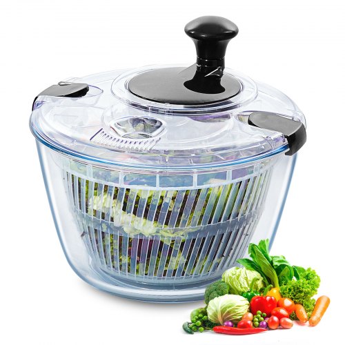 VEVOR Glass Salad Spinner, 4.75Qt, One-handed Easy Press Large Vegetable Dryer Washer, Lettuce Cleaner and Dryer with High Borosilicate Glass Bowl Lid, for Greens, Herbs, Berries, Fruits, No BPA - BLKSLXZQGPGBJT2TKV0 - view 2