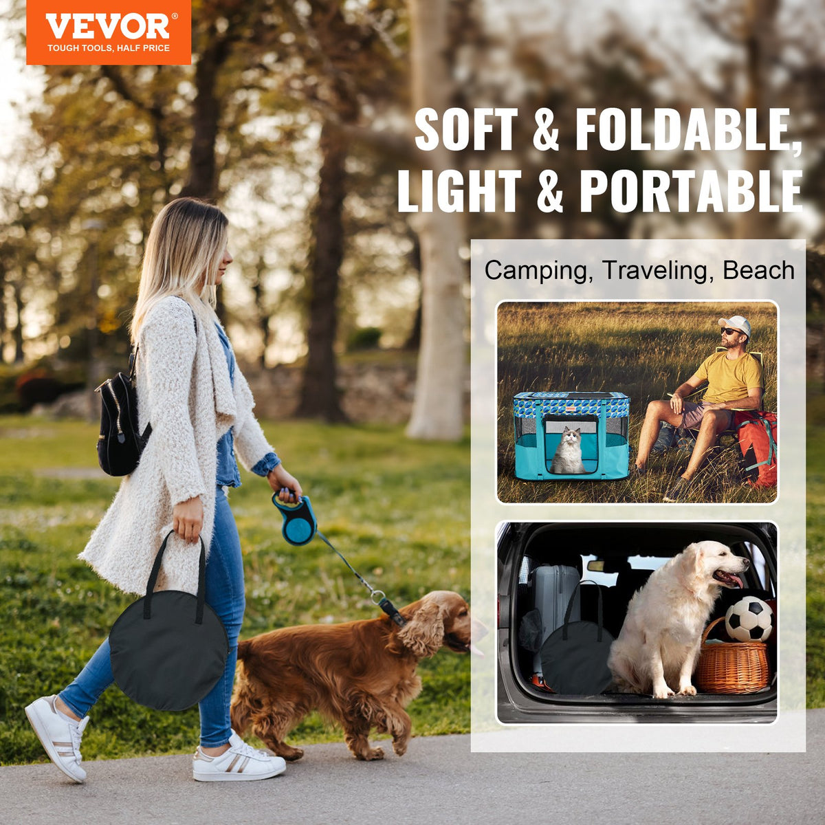 VEVOR Foldable Pet Playpen, 32'' x 24'' x 22'' Portable Dog Playpen, Crate Kennel for Puppy, Dog, Cat, Waterproof 600D Oxford Cloth, Removable Zipper, for Indoor Outdoor Travel - BLKZDCWWL32IBTPWQV0 - view 2