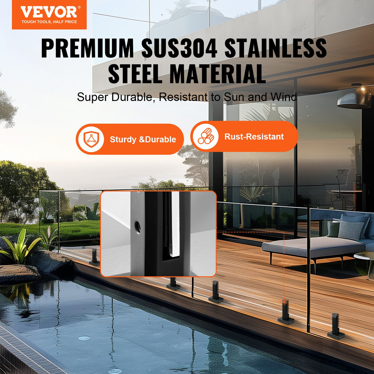 VEVOR Glass Clamp, 4 PCS Square Glass Railing Bracket for 0.31 "-0.47 " Tempered Glass, 304 Stainless Steel Glass Mounting Clamp, 0.12” Thick Glass Shelf Bracket for Balcony, Garden, Deck, Stair - BLLGJHSFXPT4A6L9GV0 - view 3