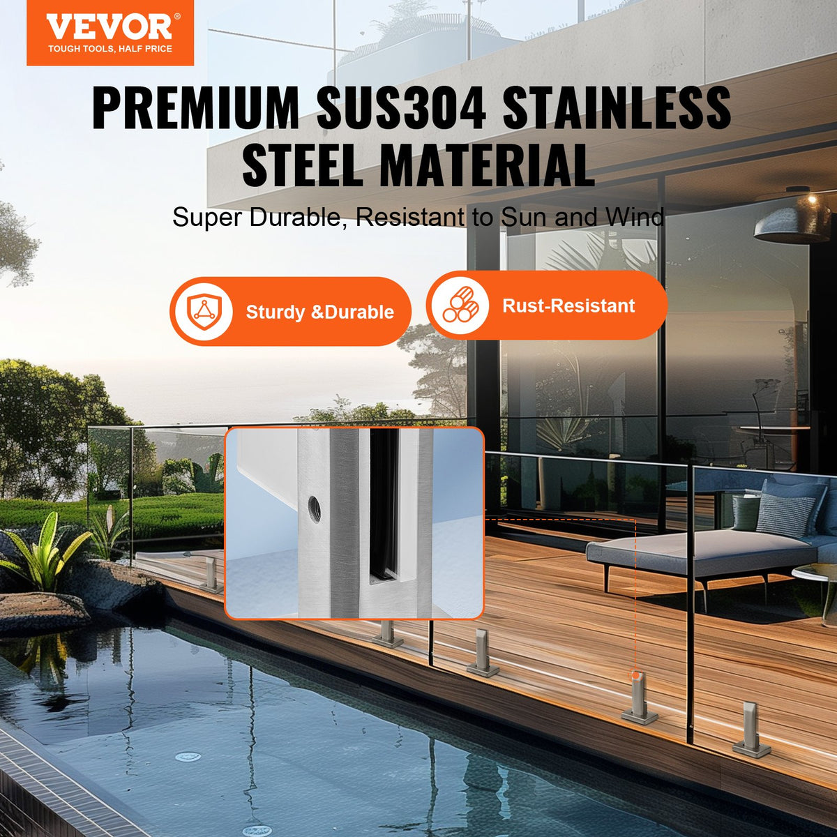 VEVOR Glass Clamp, 10 PCS Square Glass Railing Bracket for 0.31 "-0.47 " Tempered Glass, 304 Stainless Steel Glass Mounting Clamp, 0.12” Thick Glass Shelf Bracket for Balcony, Garden, Stair, Silver - BLLGJYSFXLS1T8ECRV0 - view 3