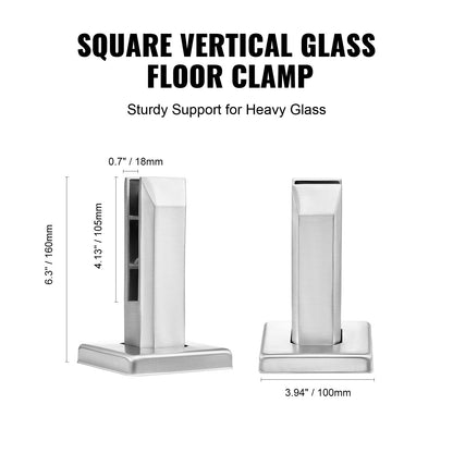 VEVOR Glass Clamp, 10 PCS Square Glass Railing Bracket for 0.31 "-0.47 " Tempered Glass, 304 Stainless Steel Glass Mounting Clamp, 0.12” Thick Glass Shelf Bracket for Balcony, Garden, Stair, Silver - BLLGJYSFXLS1T8ECRV0 - view 6