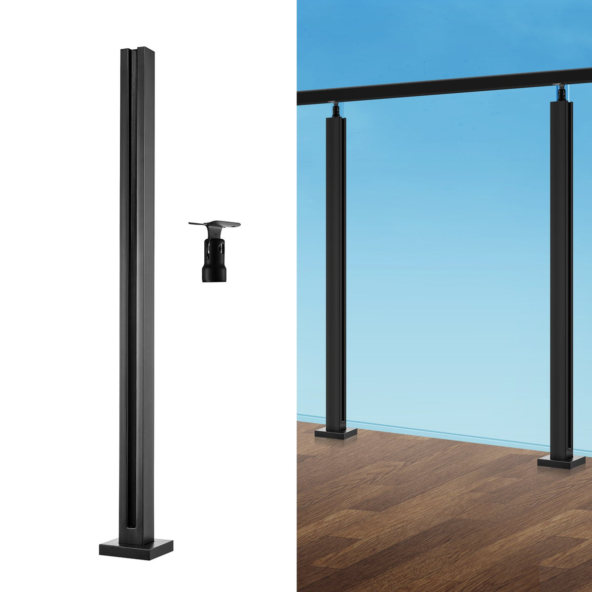 VEVOR Glass Clamp, 35.83" Height Glass Railing Bracket for 0.39 "-0.47 " Thickness Tempered Glass, 304 Stainless Steel Glass Mounting Clamp, Glass Shelf Bracket for Balcony, Garden, Deck, Stair, Black - BLLGZHS85CM17TL07V0 - view 1