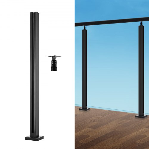 VEVOR Glass Clamp, 35.83" Height Glass Railing Bracket for 0.39 "-0.47 " Thickness Tempered Glass, 304 Stainless Steel Glass Mounting Clamp, Glass Shelf Bracket for Balcony, Garden, Deck, Stair, Black - BLLGZHS85CM17TL07V0 - view 2