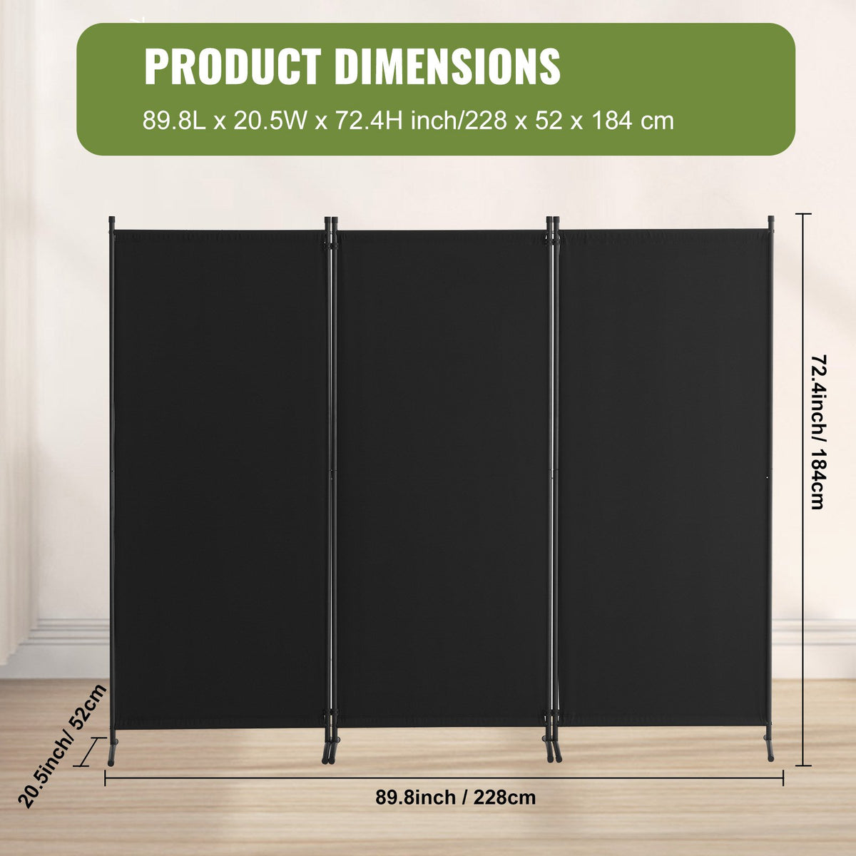 VEVOR Room Divider, 3 Panel Room Dividers and Folding Privacy Screens, Fabric Partition Room Dividers for Office, Bedroom, Dining Room, Study, Freestanding, Black - BLPF10271INC0V93EV0 - view 8