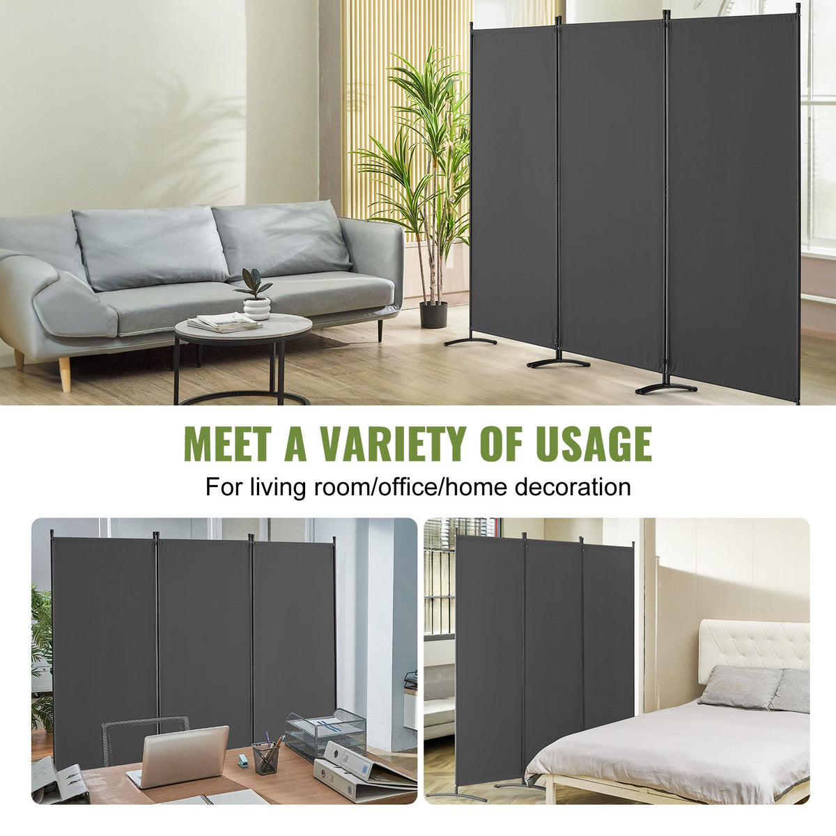 VEVOR Room Divider, 3 Panel Room Dividers and Folding Privacy Screens, Fabric Partition Room Dividers for Office, Bedroom, Dining Room, Study, Freestanding, Gray - BLPF102X71IN5VRY6V0 - view 7