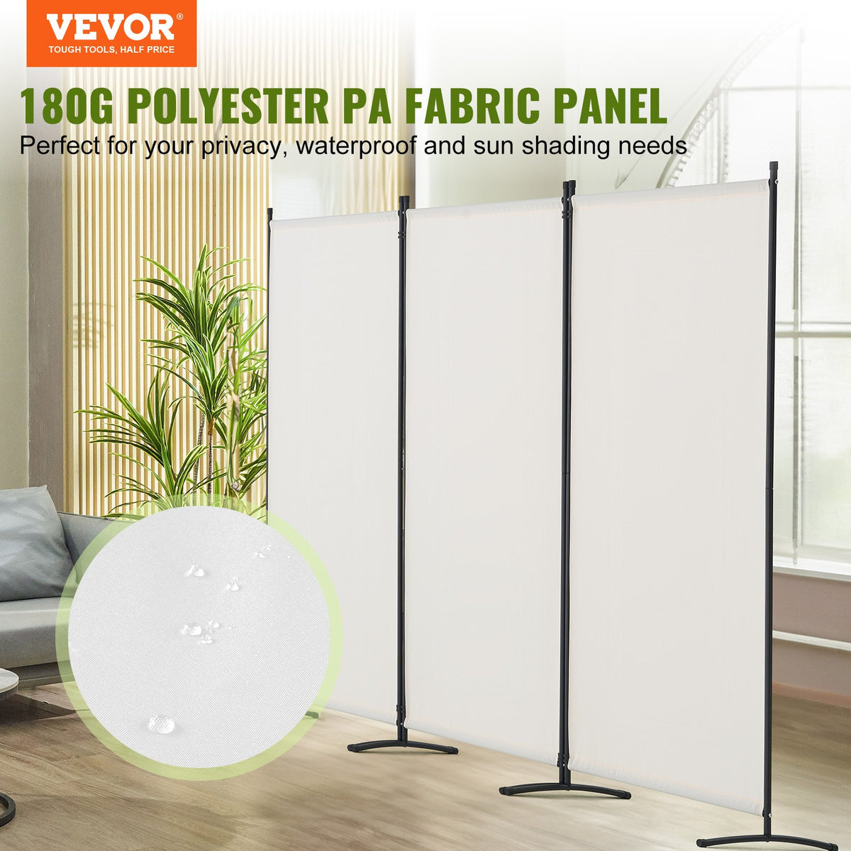 VEVOR Room Divider, 3 Panel Room Dividers and Folding Privacy Screens , Fabric Partition Room Dividers for Office, Bedroom, Dining Room, Study, Freestanding, White - BLPF102X71INBCGZXV0 - view 3