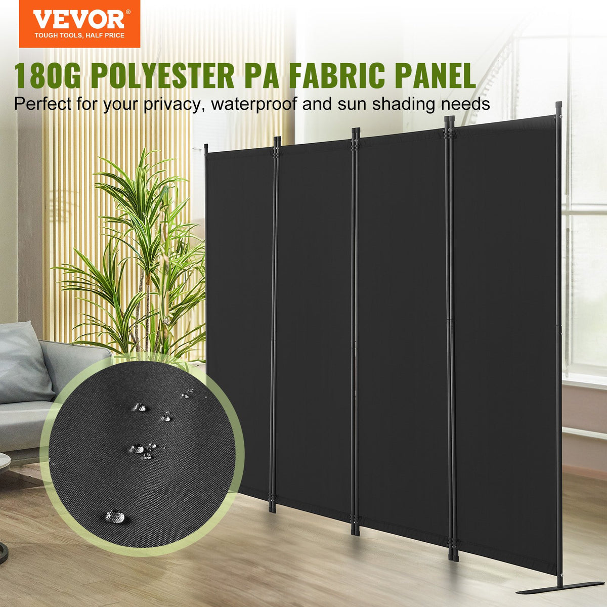 VEVOR Room Divider,  4 Panel Room Dividers and Folding Privacy Screens, Fabric Partition Room Dividers for Office, Bedroom, Dining Room, Study, Freestanding, Black - BLPF88675INC18JT8V0 - view 3