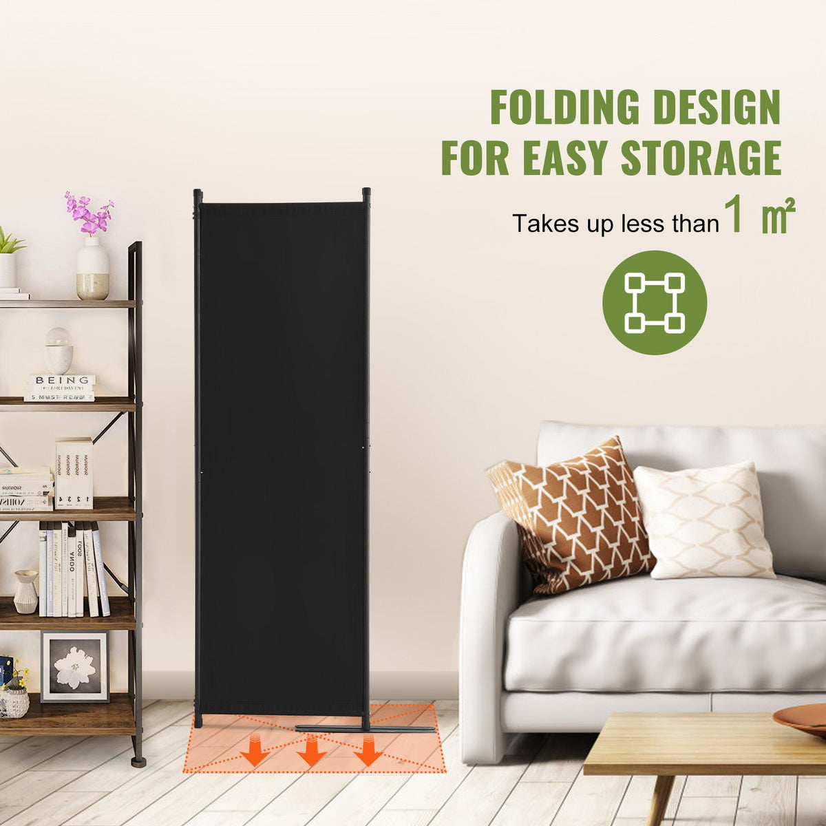 VEVOR Room Divider,  4 Panel Room Dividers and Folding Privacy Screens, Fabric Partition Room Dividers for Office, Bedroom, Dining Room, Study, Freestanding, Black - BLPF88675INC18JT8V0 - view 6