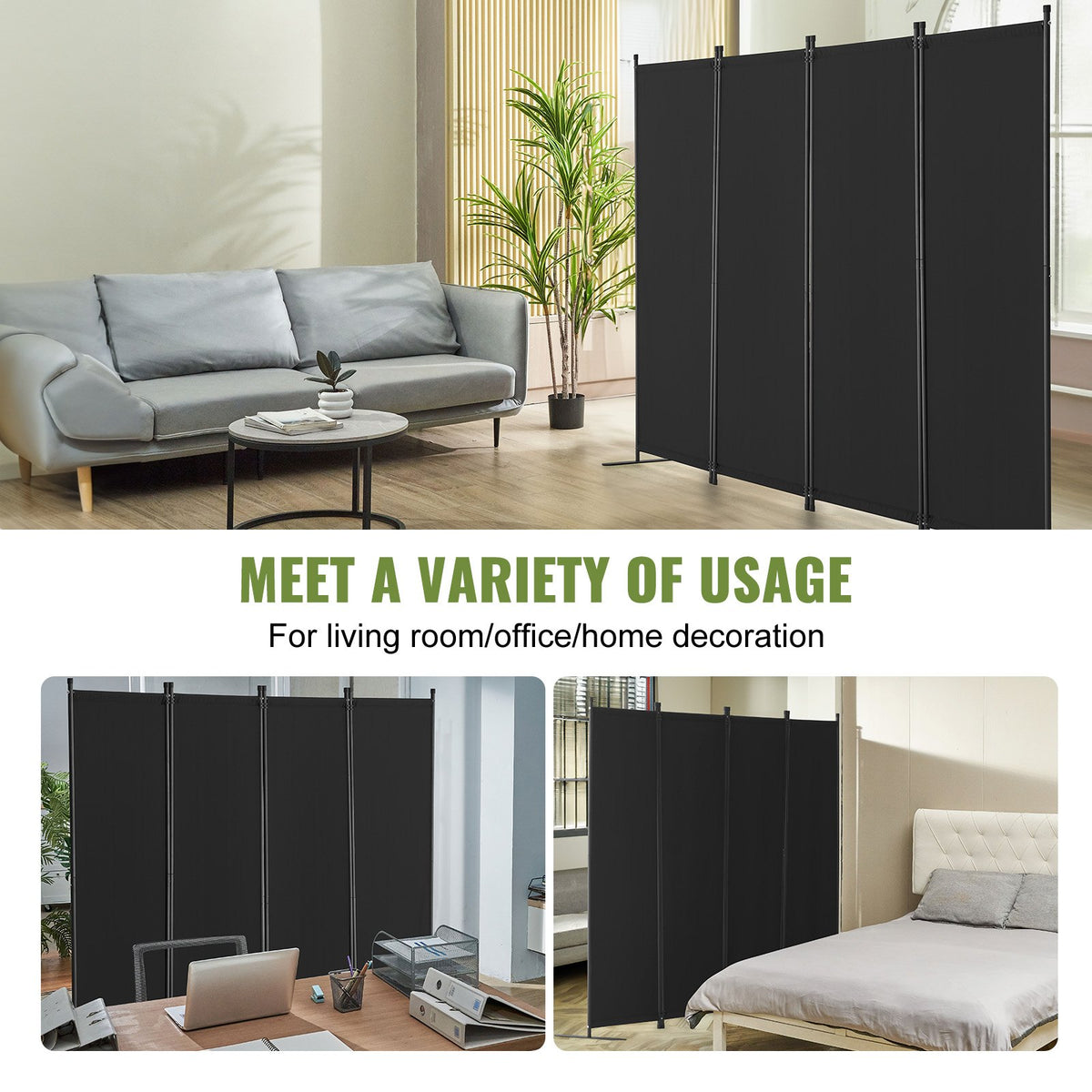 VEVOR Room Divider,  4 Panel Room Dividers and Folding Privacy Screens, Fabric Partition Room Dividers for Office, Bedroom, Dining Room, Study, Freestanding, Black - BLPF88675INC18JT8V0 - view 7