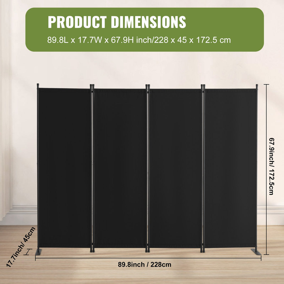 VEVOR Room Divider,  4 Panel Room Dividers and Folding Privacy Screens, Fabric Partition Room Dividers for Office, Bedroom, Dining Room, Study, Freestanding, Black - BLPF88675INC18JT8V0 - view 8
