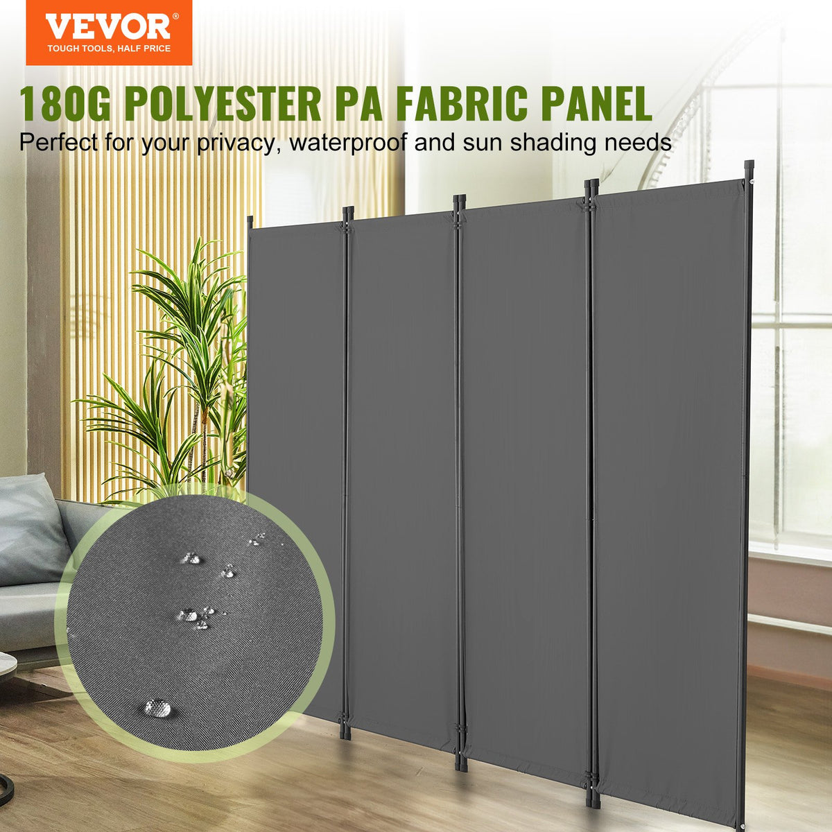 VEVOR Room Divider,  4 Panel Room Dividers and Folding Privacy Screens, Fabric Partition Room Dividers for Office, Bedroom, Dining Room, Study, Freestanding, Light Gray - BLPF88675INC7B9MGV0 - view 3