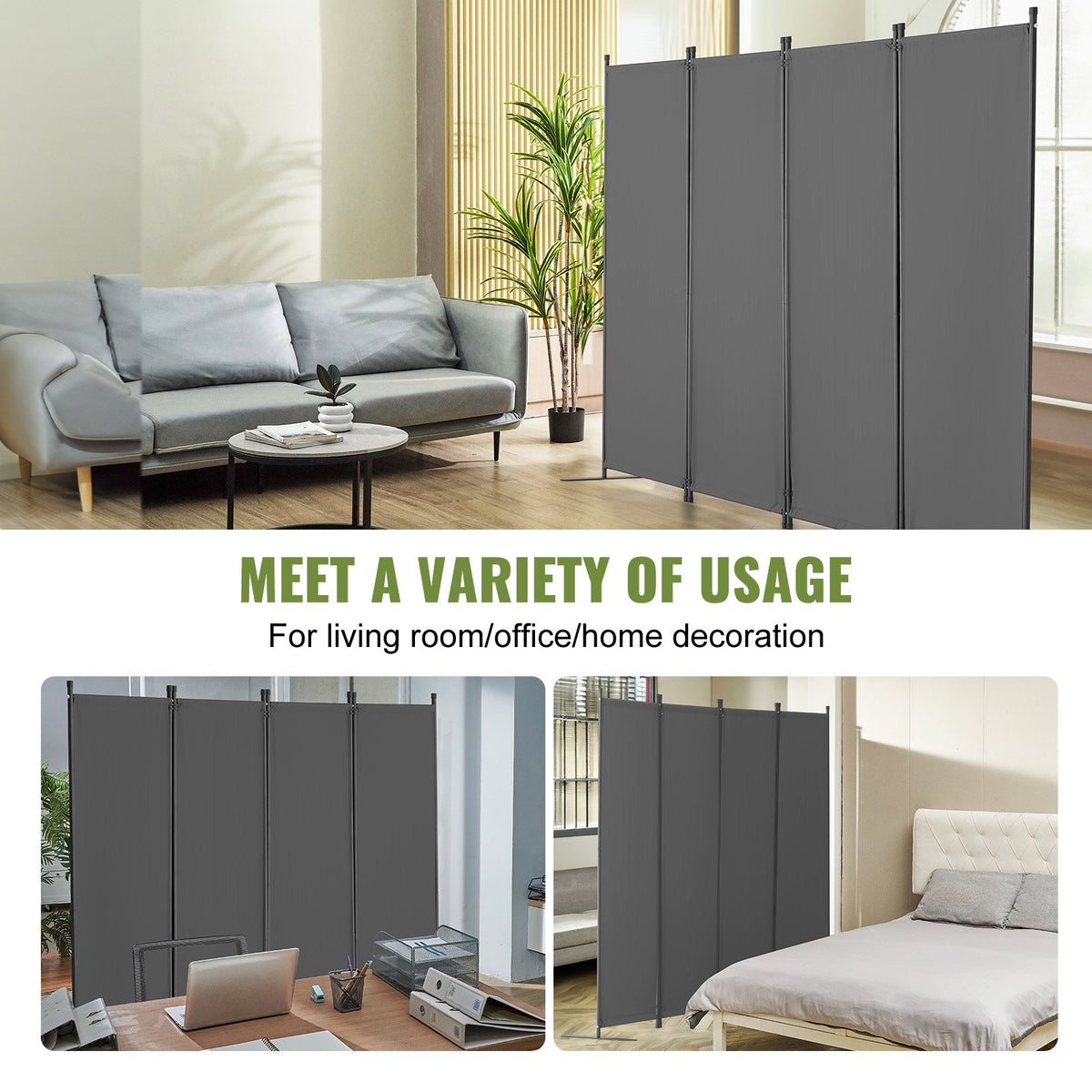 VEVOR Room Divider,  4 Panel Room Dividers and Folding Privacy Screens, Fabric Partition Room Dividers for Office, Bedroom, Dining Room, Study, Freestanding, Light Gray - BLPF88675INC7B9MGV0 - view 7