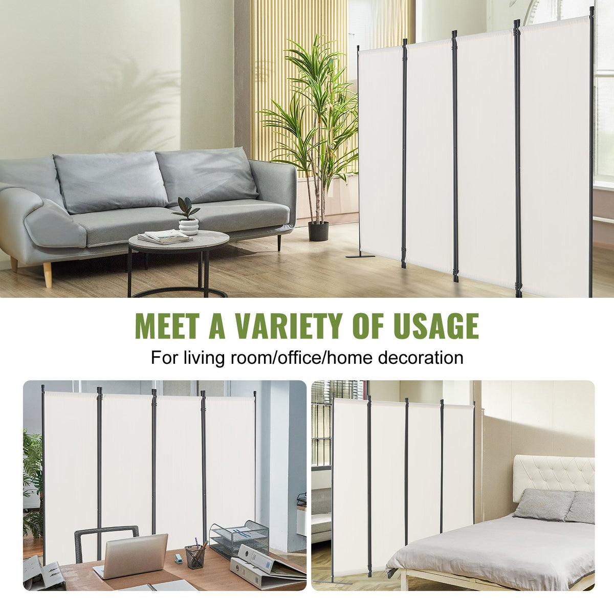 VEVOR Room Divider,  4 Panel Room Dividers and Folding Privacy Screens, Fabric Partition Room Dividers for Office, Bedroom, Dining Room, Study, Freestanding, White - BLPF88675INCUMP3OV0 - view 7