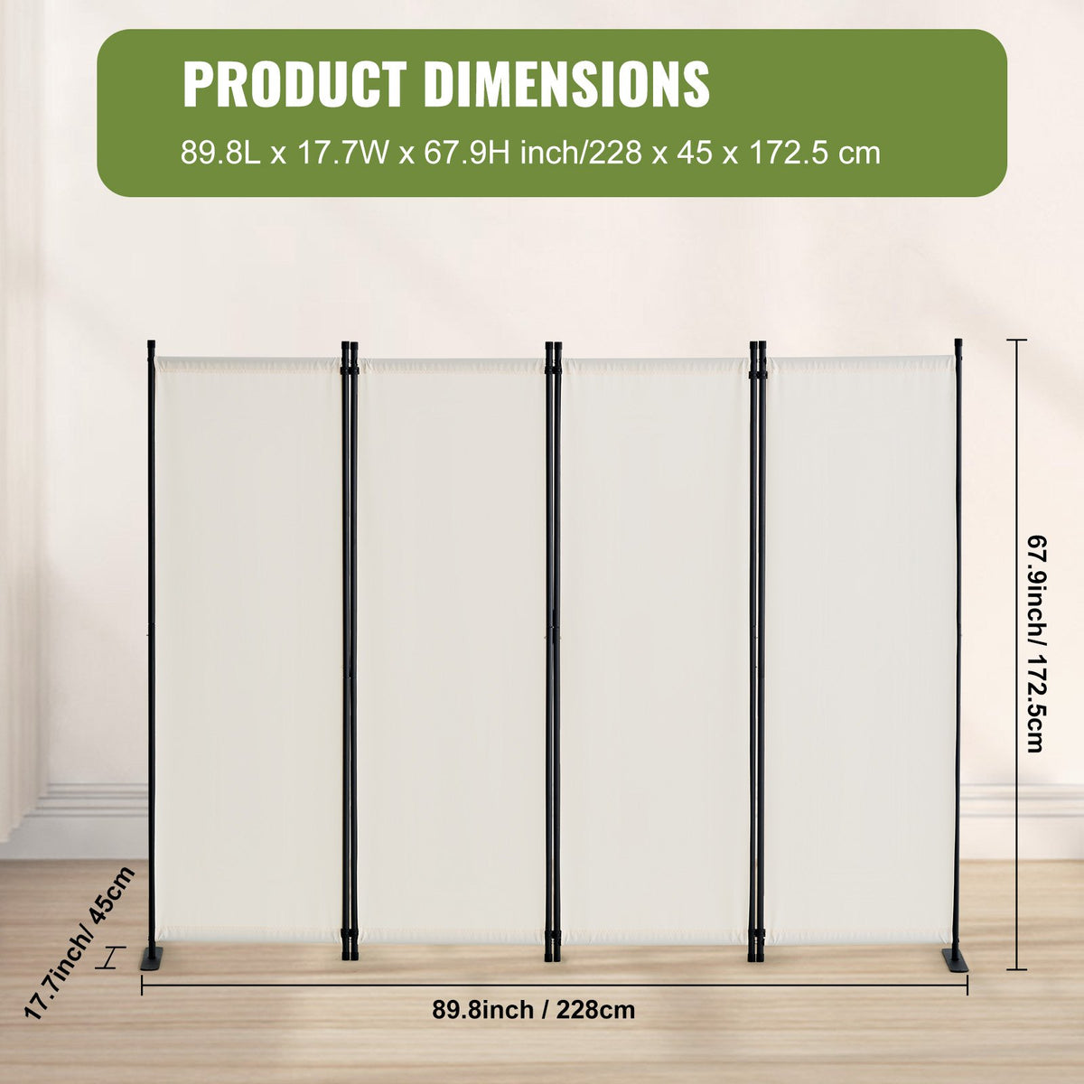 VEVOR Room Divider,  4 Panel Room Dividers and Folding Privacy Screens, Fabric Partition Room Dividers for Office, Bedroom, Dining Room, Study, Freestanding, White - BLPF88675INCUMP3OV0 - view 8