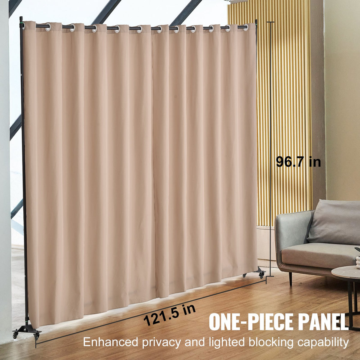 VEVOR Room Divider, Portable Panel Room Divider with Wheels Curtain Divider Stand, Freestanding Room Divider Privacy Screen for Office, Bedroom, Dining Room, Study, Brown - BLPF96120INCE5PIQV0 - view 3