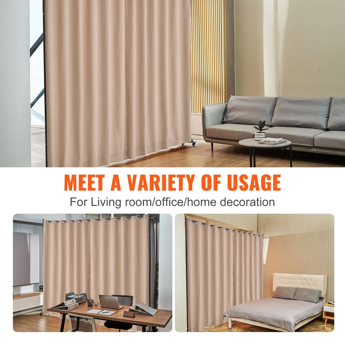 VEVOR Room Divider, Portable Panel Room Divider with Wheels Curtain Divider Stand, Freestanding Room Divider Privacy Screen for Office, Bedroom, Dining Room, Study, Brown - BLPF96120INCE5PIQV0 - view 7