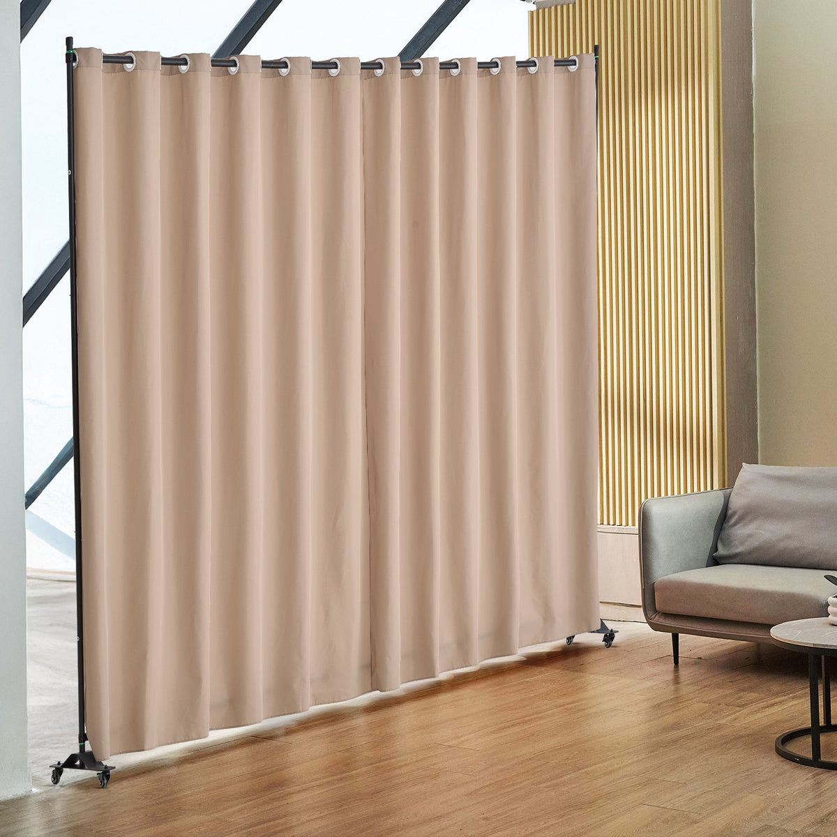 VEVOR Room Divider, Portable Panel Room Divider with Wheels Curtain Divider Stand, Freestanding Room Divider Privacy Screen for Office, Bedroom, Dining Room, Study, Brown - BLPF96120INCE5PIQV0 - view 9
