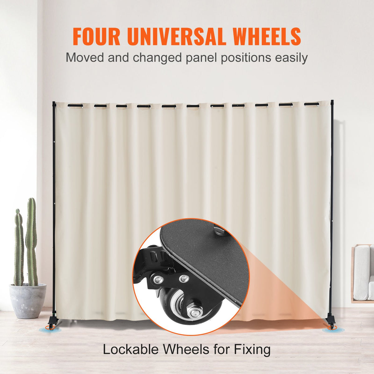 VEVOR Room Divider, Portable Panel Room Divider with Wheels Curtain Divider Stand, Freestanding Room Divider Privacy Screen for Office, Bedroom, Dining Room, Study, Beige - BLPF96120INCF33J1V0 - view 5