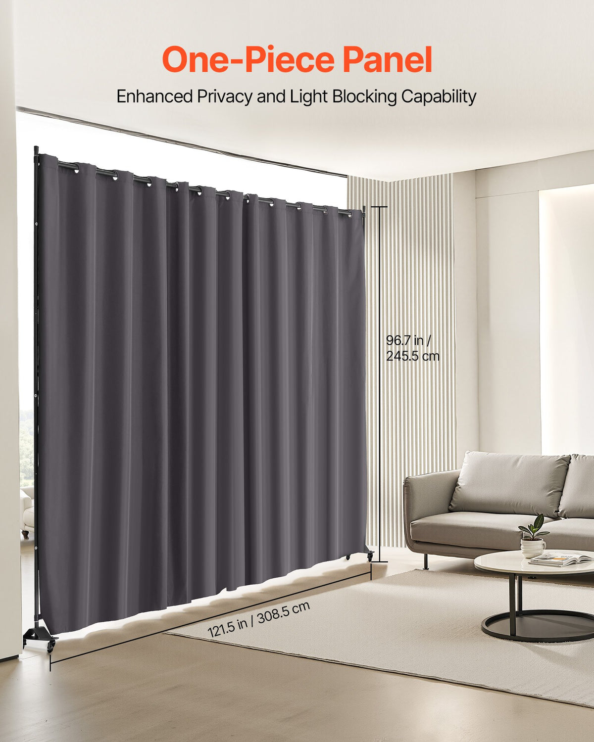 VEVOR Room Divider, Portable Panel Room Divider with Wheels Curtain Divider Stand, Freestanding Room Divider Privacy Screen for Office, Bedroom, Dining Room, Study, Gray - BLPF96120INCWMUXEV0 - view 3