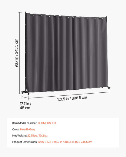 VEVOR Room Divider, Portable Panel Room Divider with Wheels Curtain Divider Stand, Freestanding Room Divider Privacy Screen for Office, Bedroom, Dining Room, Study, Gray - BLPF96120INCWMUXEV0 - view 8