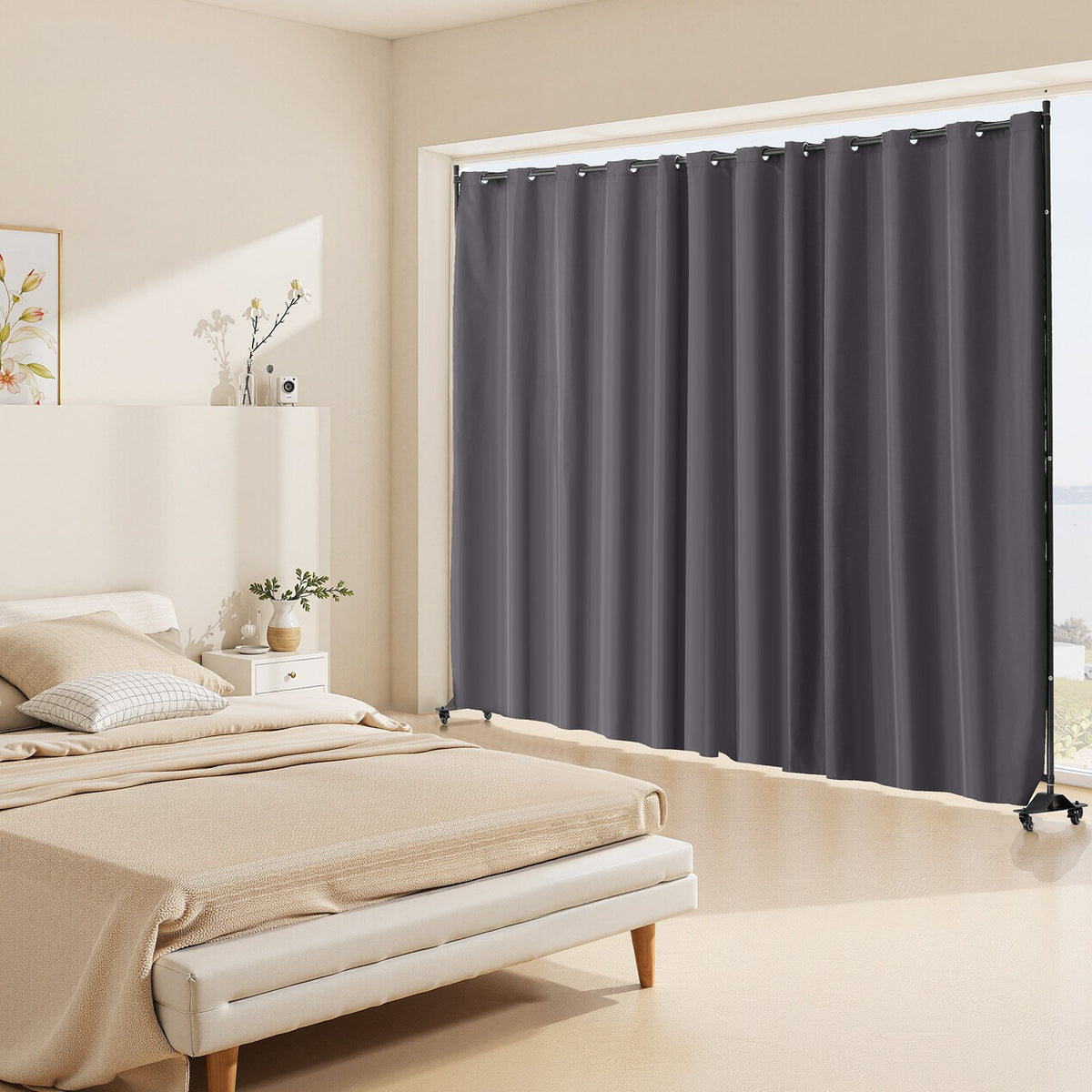 VEVOR Room Divider, Portable Panel Room Divider with Wheels Curtain Divider Stand, Freestanding Room Divider Privacy Screen for Office, Bedroom, Dining Room, Study, Gray - BLPF96120INCWMUXEV0 - view 9