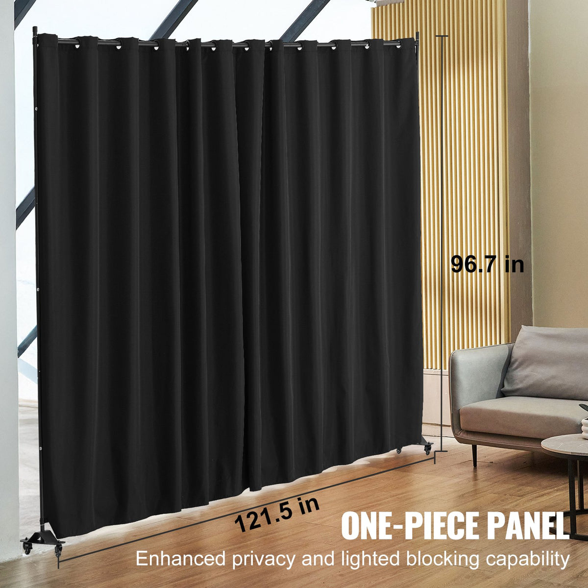 VEVOR Room Divider, Portable Panel Room Divider with Wheels Curtain Divider Stand, Freestanding Room Divider Privacy Screen for Office, Bedroom, Dining Room, Study, Black - BLPF96120INCYUPD6V0 - view 3