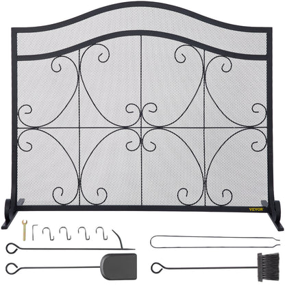 VEVOR Fireplace Screen, 38 x 26.5 Inch,Heavy Duty Iron Freestanding Spark Guard with Support, Metal Mesh Craft, Broom Tong Shovel Poker Included for Fireplace Decoration & Protection, Black - BLPFHSFSD38IN1IAFV0 - view 1