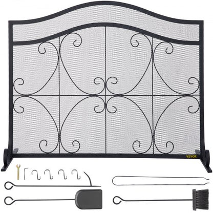 VEVOR Fireplace Screen, 38 x 26.5 Inch,Heavy Duty Iron Freestanding Spark Guard with Support, Metal Mesh Craft, Broom Tong Shovel Poker Included for Fireplace Decoration & Protection, Black - BLPFHSFSD38IN1IAFV0 - view 2