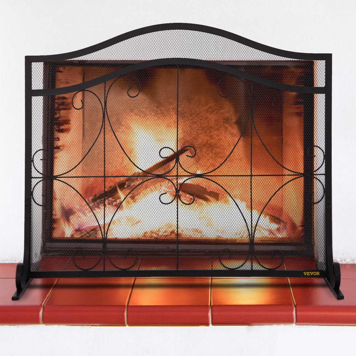 VEVOR Fireplace Screen, 38 x 26.5 Inch,Heavy Duty Iron Freestanding Spark Guard with Support, Metal Mesh Craft, Broom Tong Shovel Poker Included for Fireplace Decoration & Protection, Black - BLPFHSFSD38IN1IAFV0 - view 9