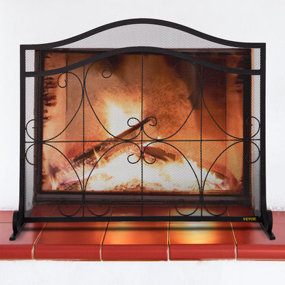 VEVOR Fireplace Screen, 38 x 26.5 Inch,Heavy Duty Iron Freestanding Spark Guard with Support, Metal Mesh Craft, Broom Tong Shovel Poker Included for Fireplace Decoration & Protection, Black - BLPFHSFSD38IN1IAFV0 - view 9