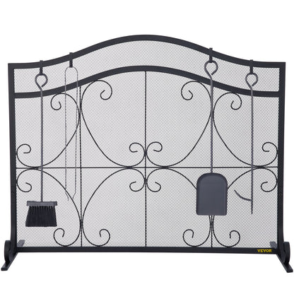 VEVOR Fireplace Screen, 38 x 26.5 Inch,Heavy Duty Iron Freestanding Spark Guard with Support, Metal Mesh Craft, Broom Tong Shovel Poker Included for Fireplace Decoration & Protection, Black - BLPFHSFSD38IN1IAFV0 - view 10