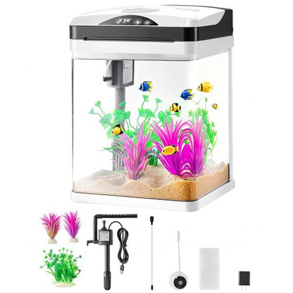 VEVOR Fish Tank Aquarium, 2 Gallon LED Square Ultra-Clear Glass Tank Temperature Monitoring Adjustable 7 Color Lighting, Self Cleaning System Fishbowl for Freshwater & Saltwater Fish Home,Office,Pet - BLSZXFX2GALSXT9S0V1 - view 2