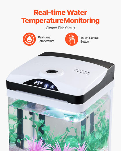 VEVOR Fish Tank Aquarium, 2 Gallon LED Square Ultra-Clear Glass Tank Temperature Monitoring Adjustable 7 Color Lighting, Self Cleaning System Fishbowl for Freshwater & Saltwater Fish Home,Office,Pet - BLSZXFX2GALSXT9S0V1 - view 5