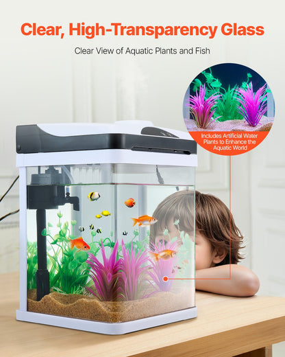 VEVOR Fish Tank Aquarium, 2 Gallon LED Square Ultra-Clear Glass Tank Temperature Monitoring Adjustable 7 Color Lighting, Self Cleaning System Fishbowl for Freshwater & Saltwater Fish Home,Office,Pet - BLSZXFX2GALSXT9S0V1 - view 6