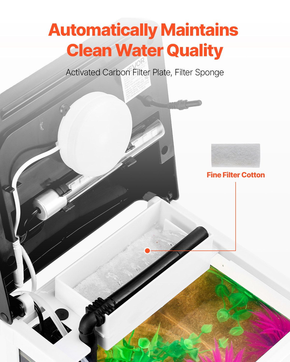 VEVOR Fish Tank Aquarium, 2 Gallon LED Square Ultra-Clear Glass Tank Temperature Monitoring Adjustable 7 Color Lighting, Self Cleaning System Fishbowl for Freshwater & Saltwater Fish Home,Office,Pet - BLSZXFX2GALSXT9S0V1 - view 7