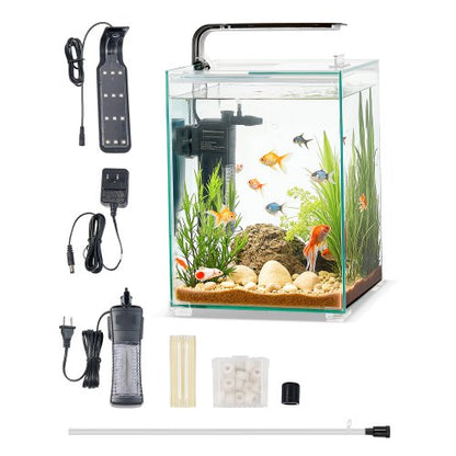 VEVOR Fish Tank Aquarium, 5 Gallon Square Ultra-Clear Glass Starter Smart Tank Adjustable 3 Color Lighting, Self Cleaning System Fishbowl for Freshwater & Saltwater Fish Home, Office, or Pet Use - BLSZXFX5GALJ6AV65V1 - view 2