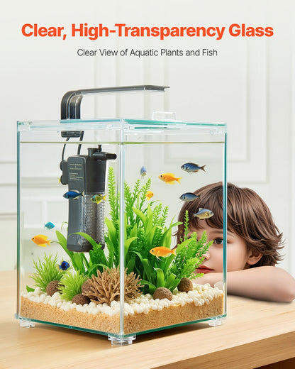 VEVOR Fish Tank Aquarium, 5 Gallon Square Ultra-Clear Glass Starter Smart Tank Adjustable 3 Color Lighting, Self Cleaning System Fishbowl for Freshwater & Saltwater Fish Home, Office, or Pet Use - BLSZXFX5GALJ6AV65V1 - view 6